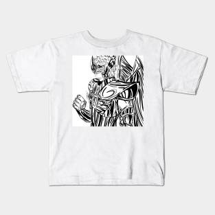 Aioros the Sagittarius saint ecopop anime ink portrait Kids T-Shirt